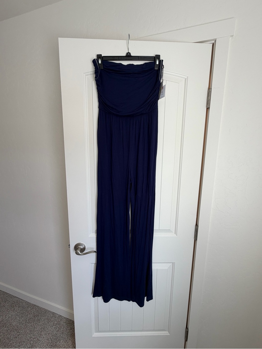 Wide-Leg Strapless Jumpsuit in Navy